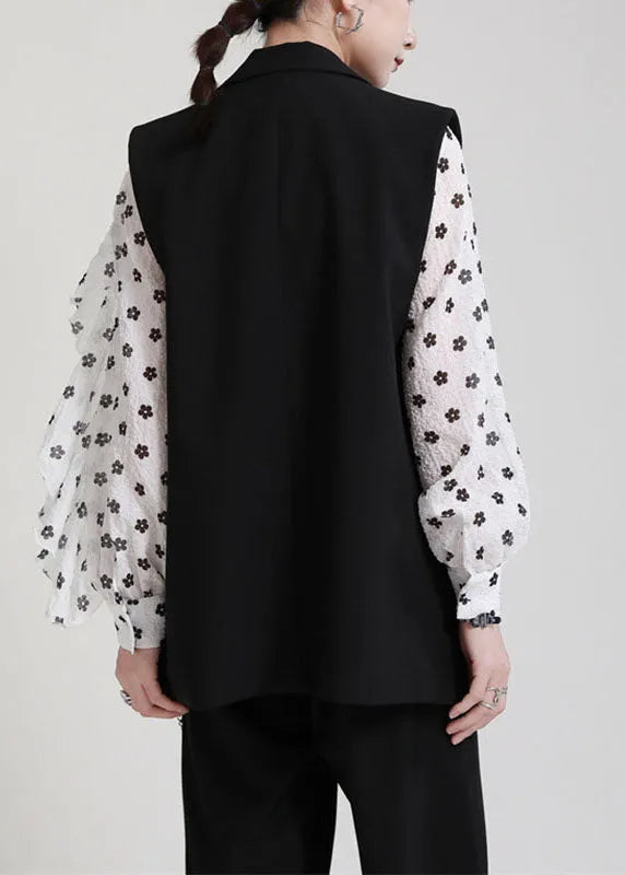 Loose Black Peterpan Collar Button Bow Fall Sleeveless Vest