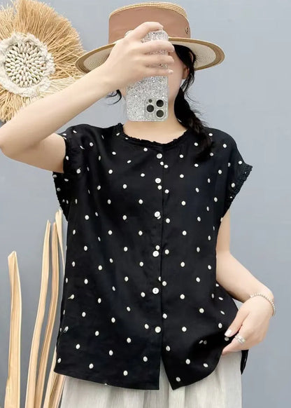 Loose Black Oversized Dot Linen Tank Sleeveless