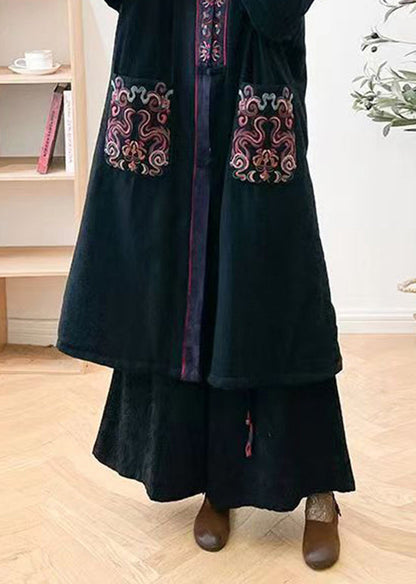 Mulberry V Neck Embroideried Pockets Fine Cotton Filled Coat Winter