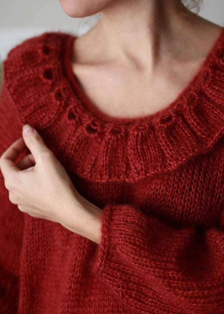 Red Peter Pan Collar Oversized Knit Pullover Winter