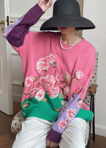 Pink Embroideried Knit Top Spring