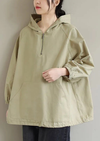 Hooded Zip Up Spring Clothes for Work Outfits Khaki Blouses