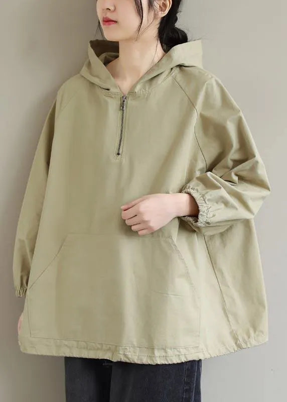 Hooded Zip Up Spring Clothes for Work Outfits Khaki Blouses