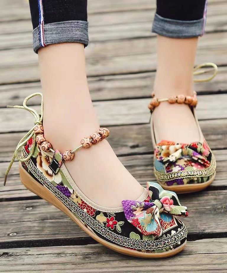 Black Bow Splicing Wedge High Wedge Heels Shoes Soofairy Shoes-20251