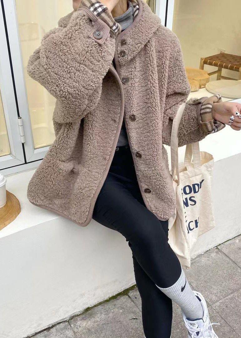Light Chocolate Outwear Coat Hooded Pockets Outwears