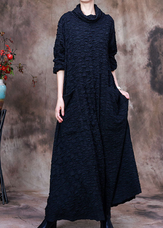 Loose Navy Turtle Neck Maxi Dresses Spring