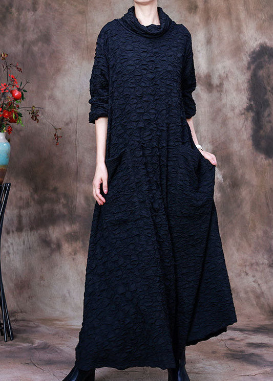 Loose Navy Turtle Neck Maxi Dresses Spring