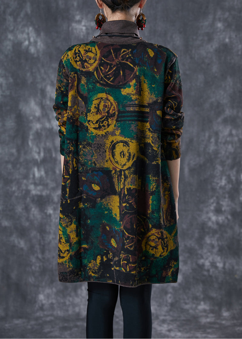 Black Turtle Neck Print Knit Dress Winter