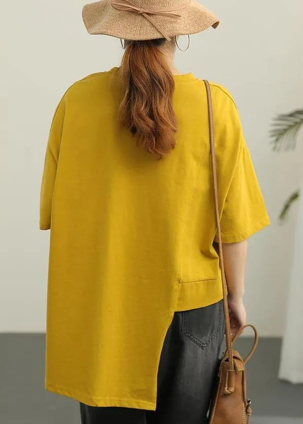 Art Yellow Half Sleeve Loose Cotton Summer Tee