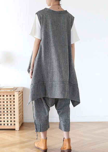 Summer Grey Asymmetrical Cotton Sleeveless Cardigans