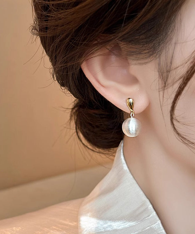 White Metal Alloy Spherical Drop Earrings