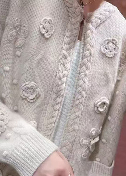Handmade Camel Pockets Cable Knit Woolen Cardigans Spring