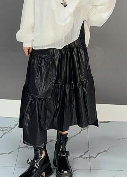 Loose Black Patchwork Elastic Waist a Line Skirts Spring