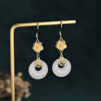 Fengshui White Jade Blessing Drop Earrings