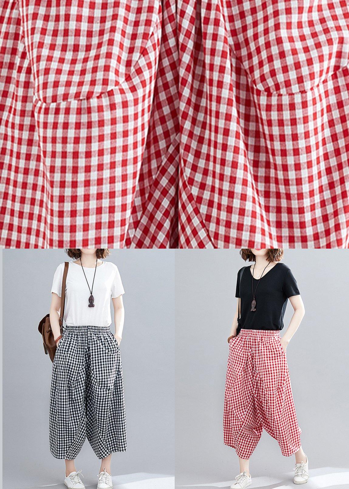 Red Plaid Large Elastic Waist Pants