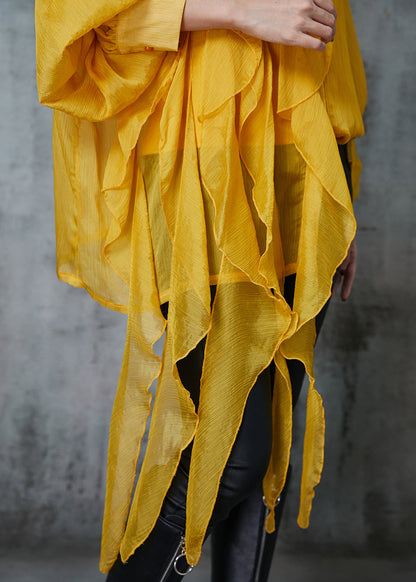 Original Design Yellow Asymmetrical Design Chiffon Blouses Spring