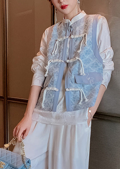 Royal Blue O-neck Print Button Waistcoat Spring