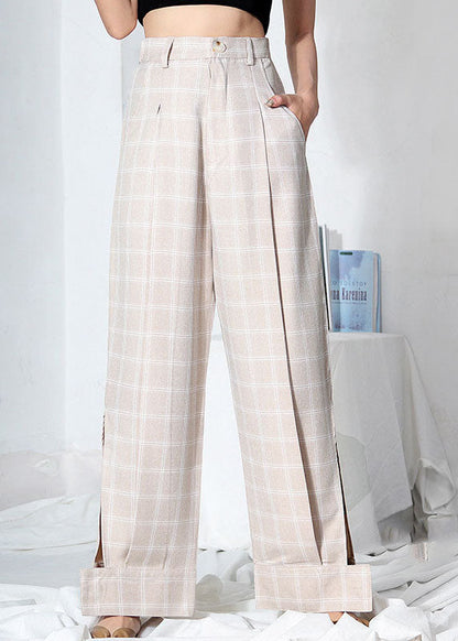 Apricot Plaid Side Open Summer Pants