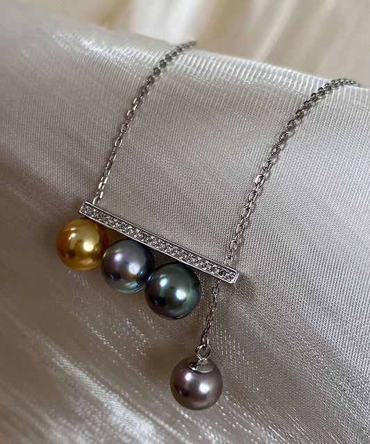 Colorful Pull Out Bar Shaped Diamond Inlay Silver Necklace