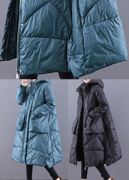 Loose Black Hooded Pockets Duck Down Winter Down Coat