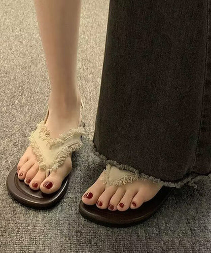 Beige Tassel Splicing Peep Toe Walking Sandals