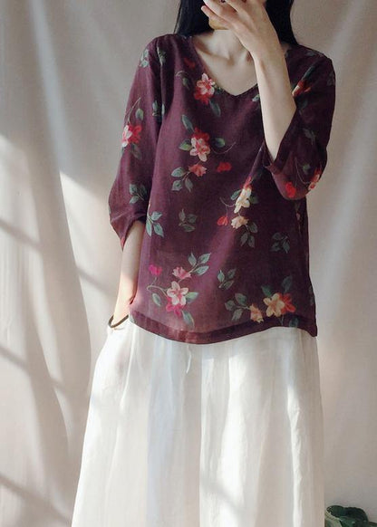 Unique V Neck Half Sleeve Clothes for Chocolate Print Shirts
