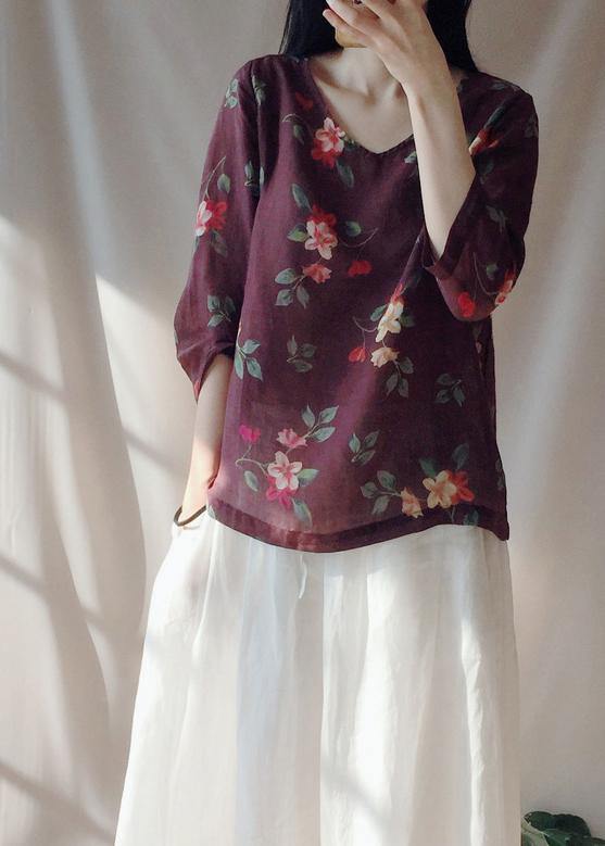 Unique V Neck Half Sleeve Clothes for Chocolate Print Shirts
