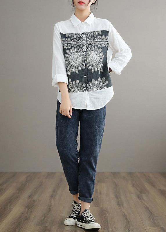 Handmade Lapel Patchwork Spring Top Silhouette Tutorials White Top