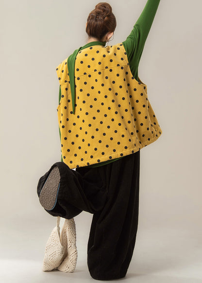Japanese Style Yellow Dot Corduroy Vest and T Shirt Pants Set Winter
