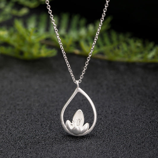 Buddha Stones 925 Sterling Silver Lotus Flower Enlightenment Necklace Pendant