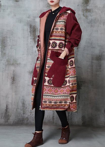 Mulberry Hooded Print Pockets Fine Cotton Filled Coats Winter
