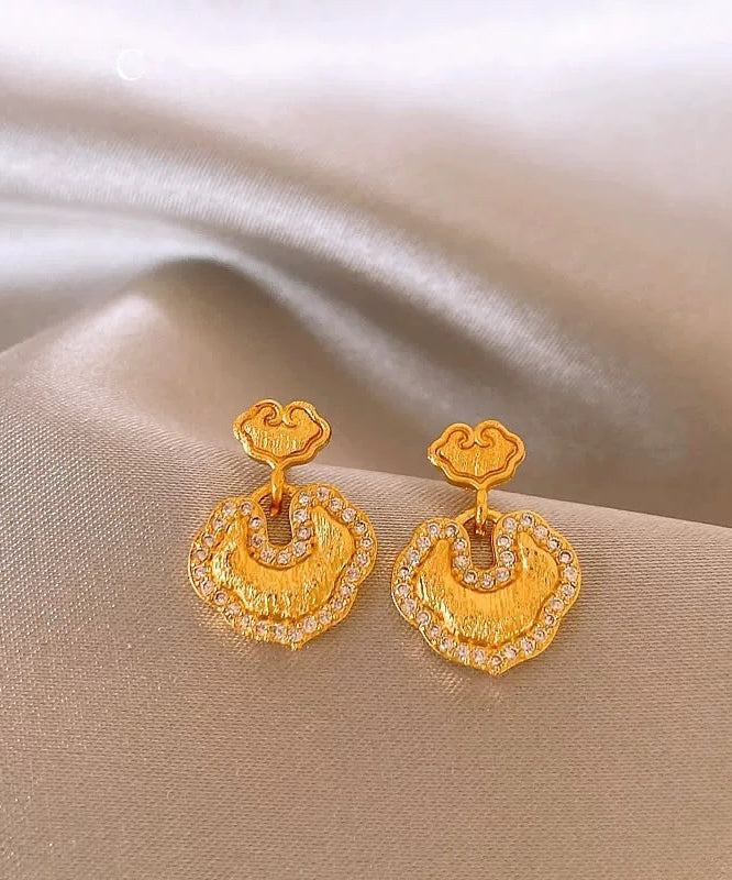 Gold Copper Alloy Zircon Auspicious Clouds Drop Earrings