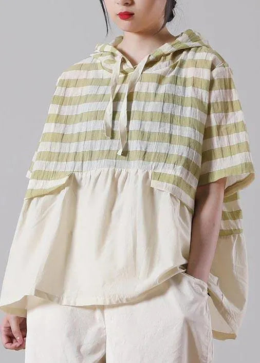 Green Striped Oversize Cotton Linen Summer Shirt