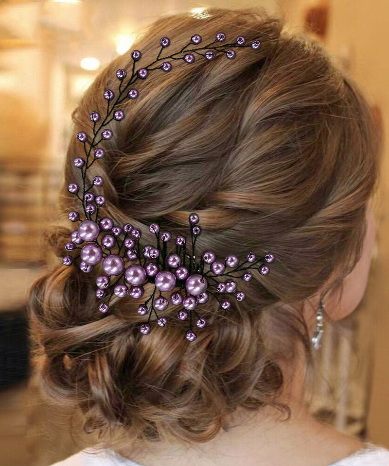 Purple Weave Pearl Beading Hairpiece