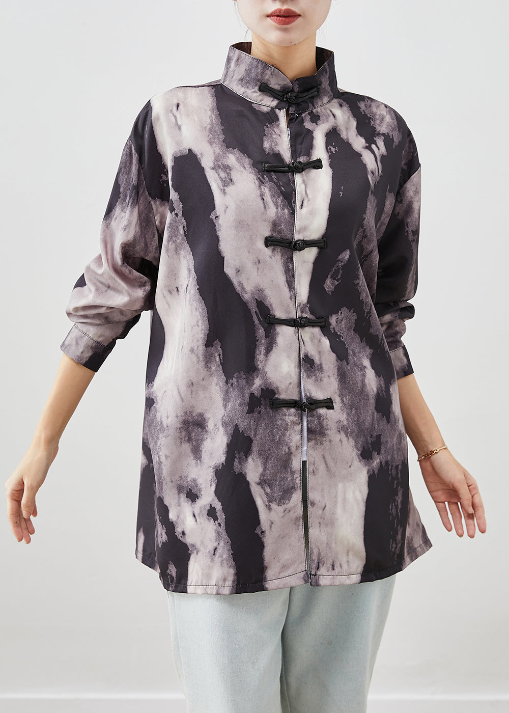 Black Oversized Tie Dye Spandex Shirts Fall