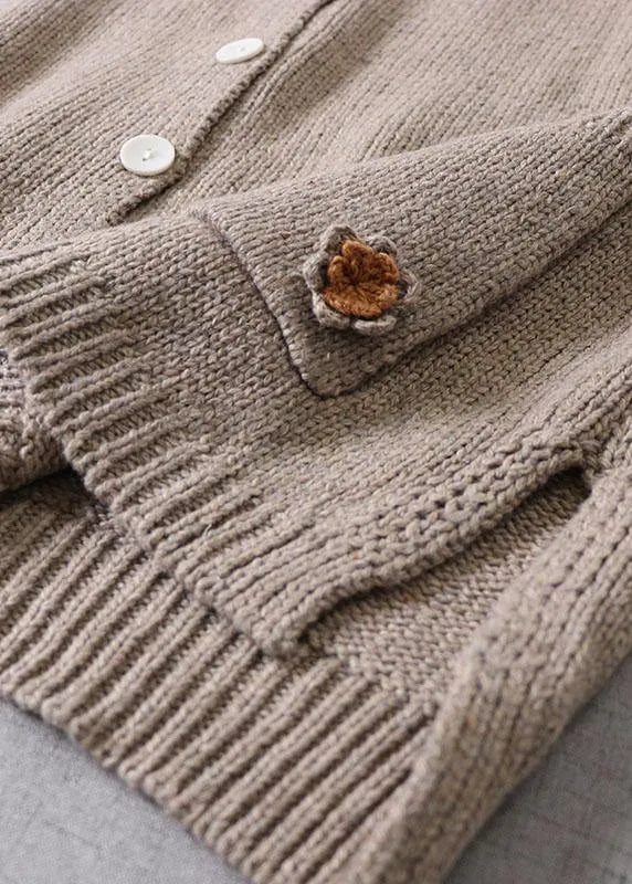 Modern Beige Pockets Button Fall Knit Vest