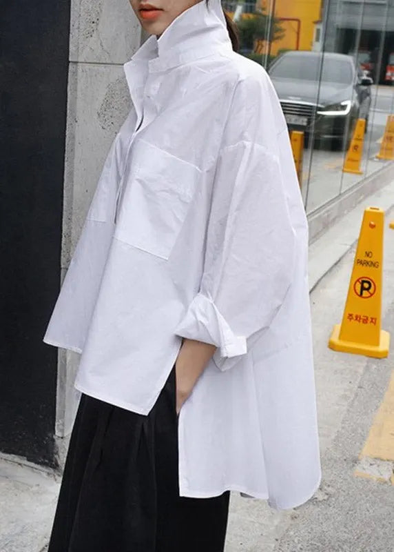 Natural Yellow Flower Peter Pan Collar Low High Design Button Pockets Cotton Shirts Long Sleeve Fall