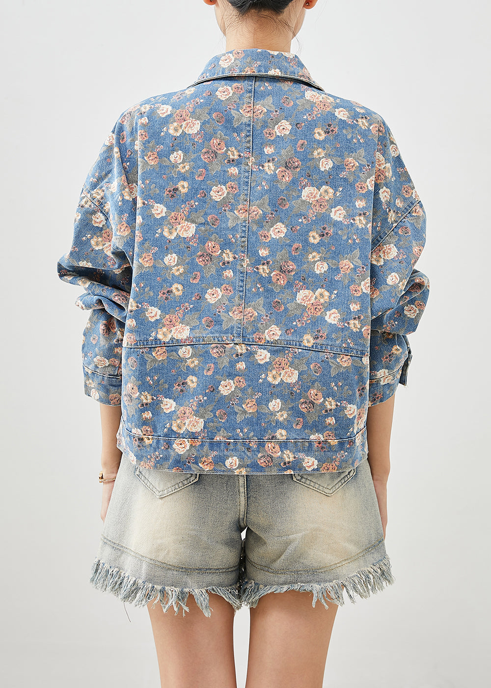 Blue Peter Pan Collar Print Denim Coats Spring