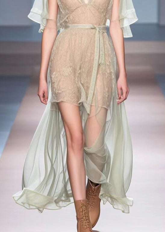 Apricot Low High Design Silm Fit Silk Dress Summer