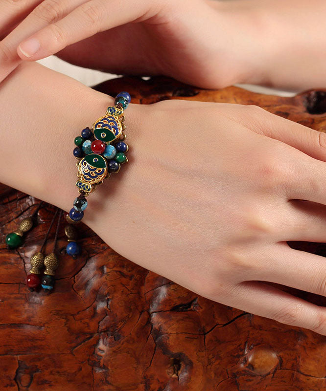 Colorblock Bronze Colored Goldfish Agate Coloured Glaze Gem Stone Cloisonne Charm Bracelet