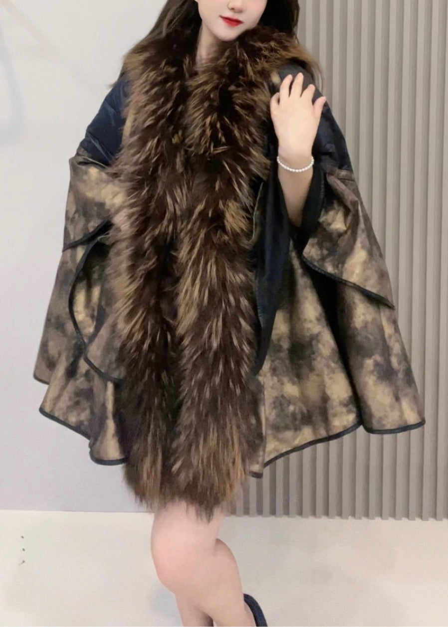 Loose Colorblock Fur Collar Duck Down Patchwork Leather and Fur Coats Winter