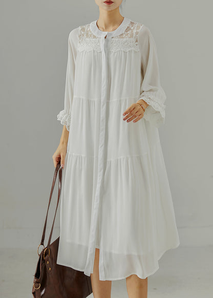 White Oversized Patchwork Cotton Robe Dresses Summer