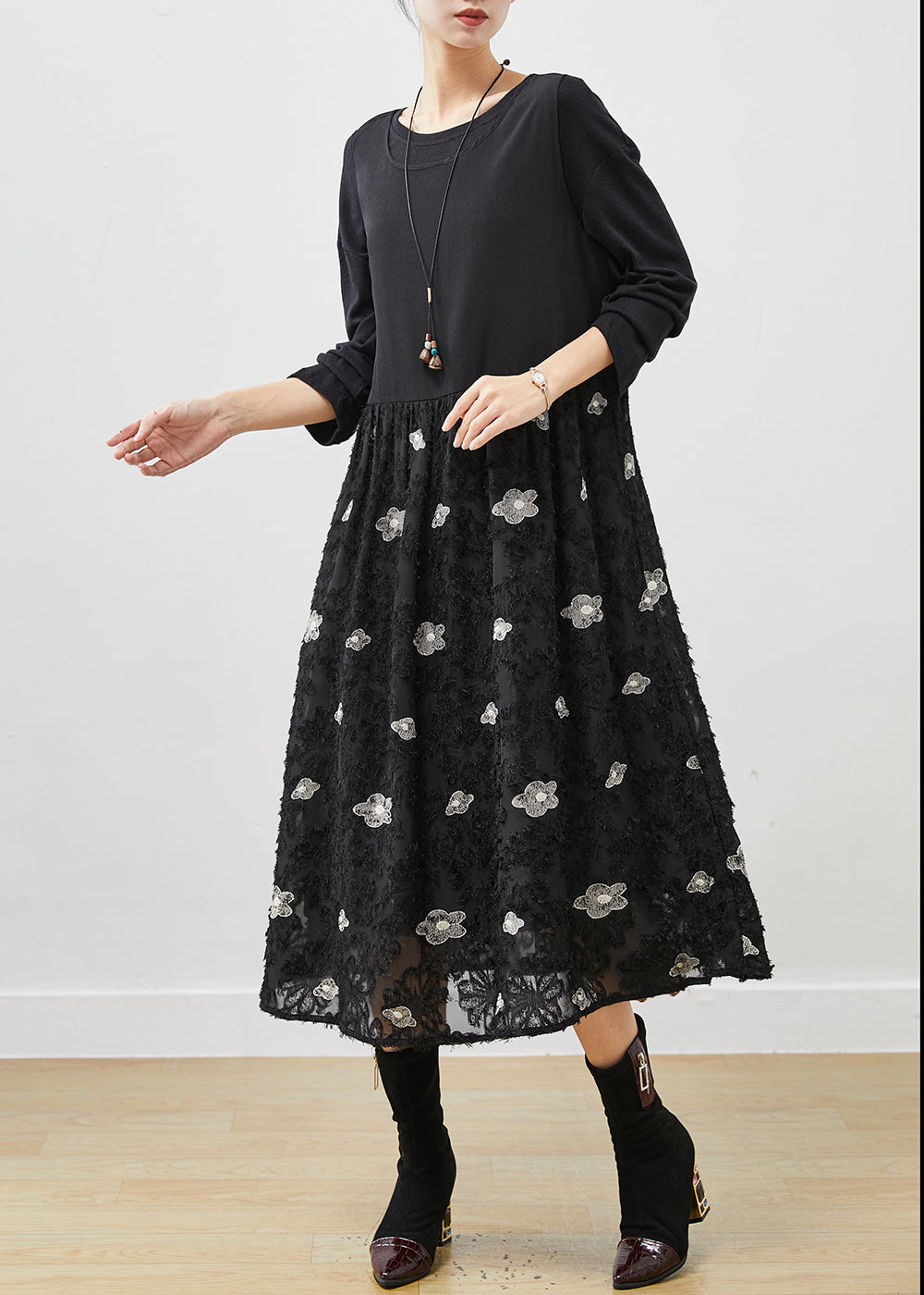 Stylish Black Exra Large Hem Cotton Maxi Dresses Spring