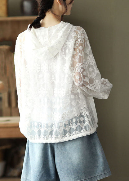 Boutique White Hooded Lace Upf 50+ Coat Cardigans Summer