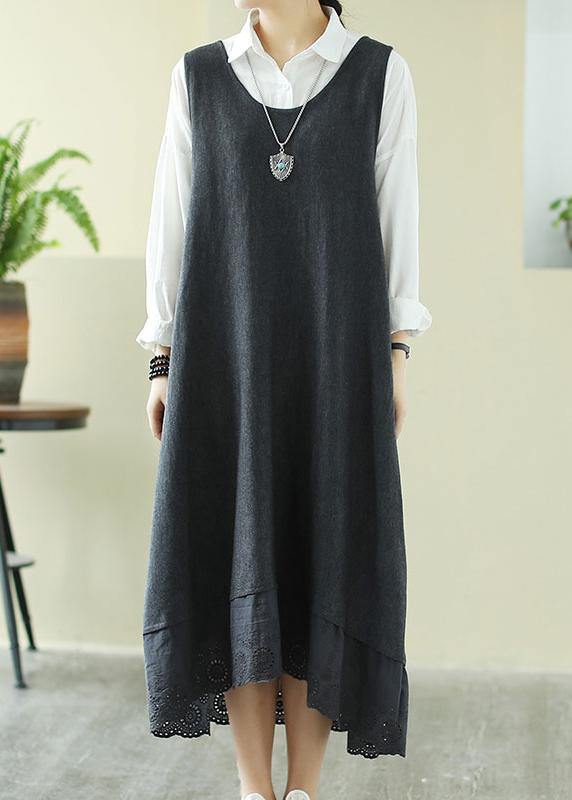 Italian Gray Outfit O Neck Sleeveless Robes Spring Dress