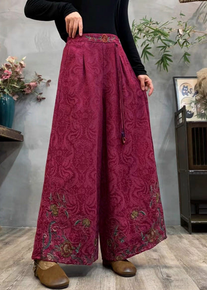 Style Mulberry Embroidered Jacquard Warm Fleece Pants Winter
