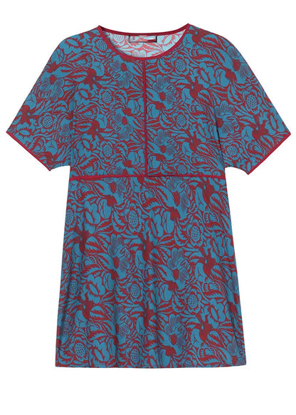 Blue O-neck Jacquard Silk Tank Tops Short Sleeve
