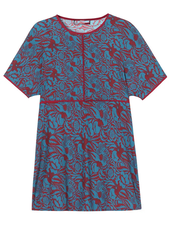Blue O-neck Jacquard Silk Tank Tops Short Sleeve