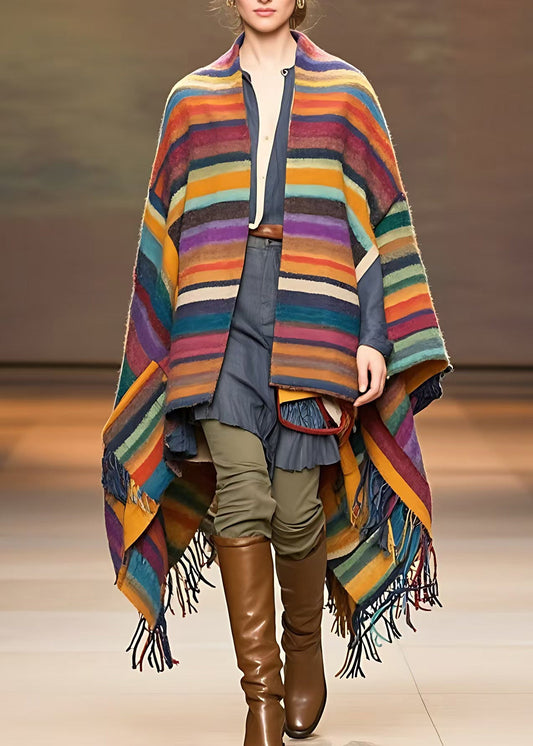 Rainbow V Neck Tassel Low High Design Woolen Coats Fall