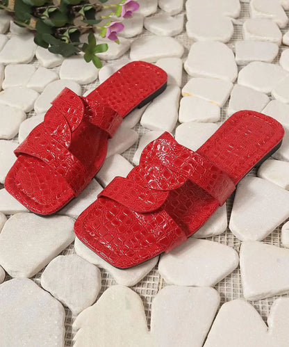 Red Faux Leather Slide Sandals Peep Toe
